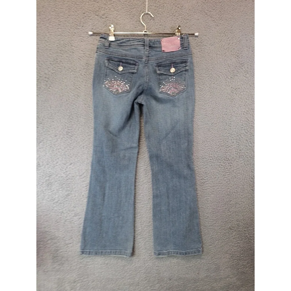 Arizona Jeans Womens 12 (Fits‎ 26x26) Med Wash Denim Rhinestone Pocket Straight
